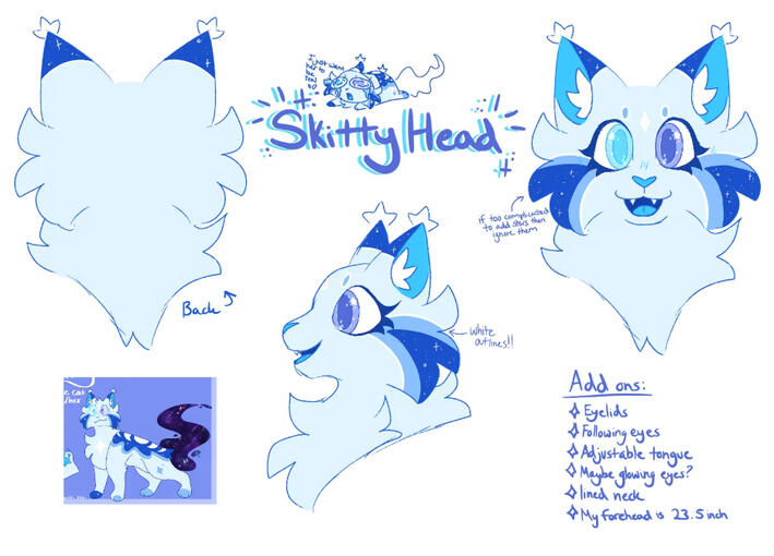 Head with magnetic eyelids, pickable nose, and x2 magnetic tongues + hand paws with claws Head with magnetic eyelids, pickable nose, and x2 magnetic tongues + hand paws with claws